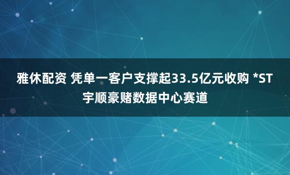 雅休配资 凭单一客户支撑起33.5亿元收购 *ST宇顺豪赌数据中心赛道